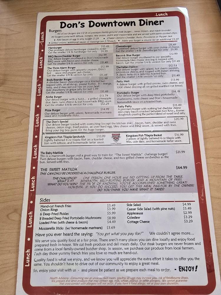 Don's Downtown Diner Menu image 1