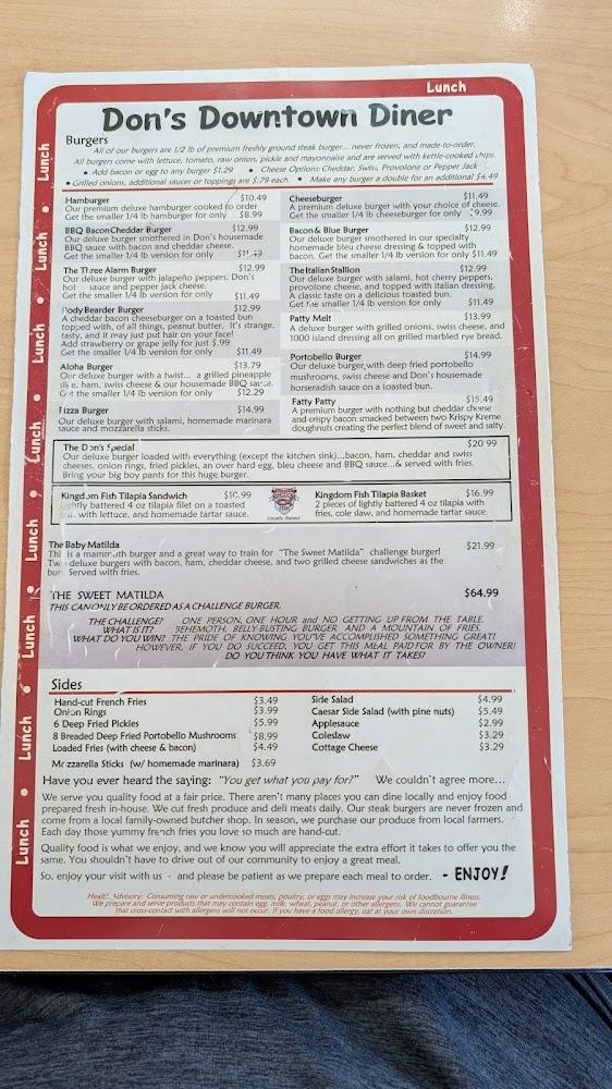 Don's Downtown Diner Menu image 2