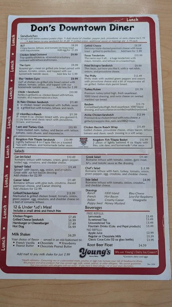 Don's Downtown Diner Menu image 3